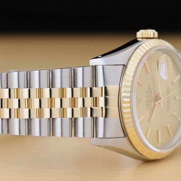 ROLEX MENS DATEJUST 18K GOLD STAINLESS STEEL CHAMPAGNE DIAL TWO TONE WATCH - Picture 7 of 9